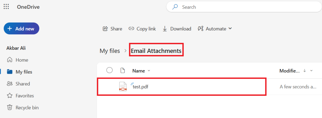 Check your OneDrive to confirm