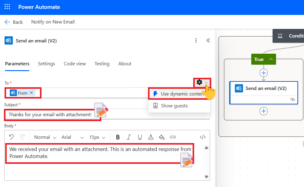 Fill in the email fields