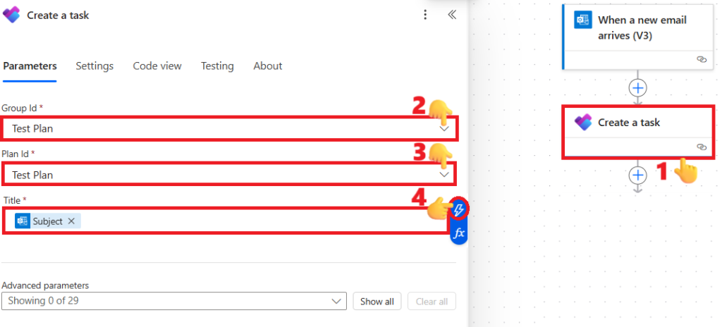 Power automate Create a task action