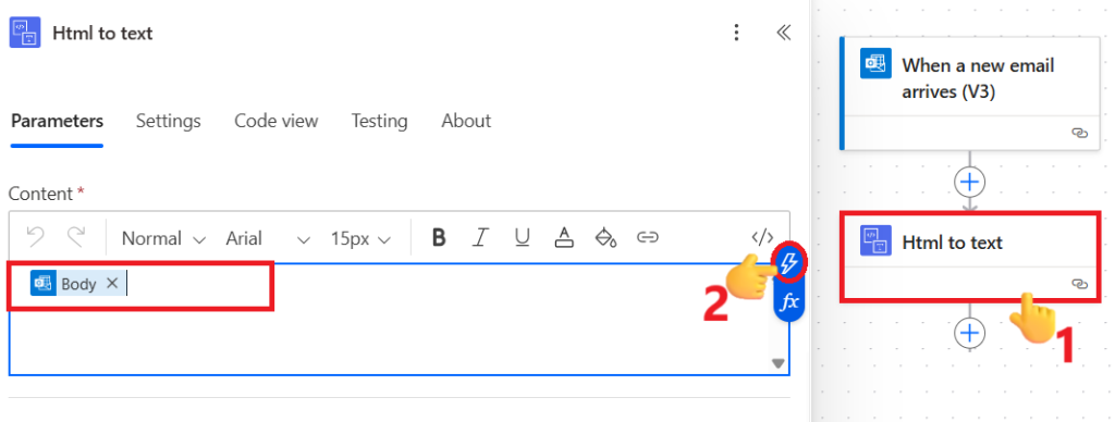 HTML to Text power automate action