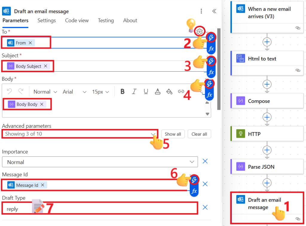 Draft an Email Message action
