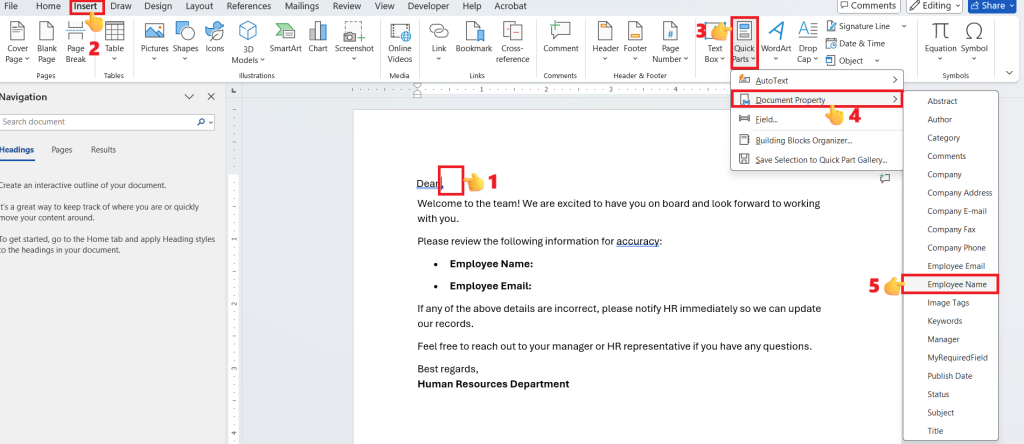 Word document Quick Parts