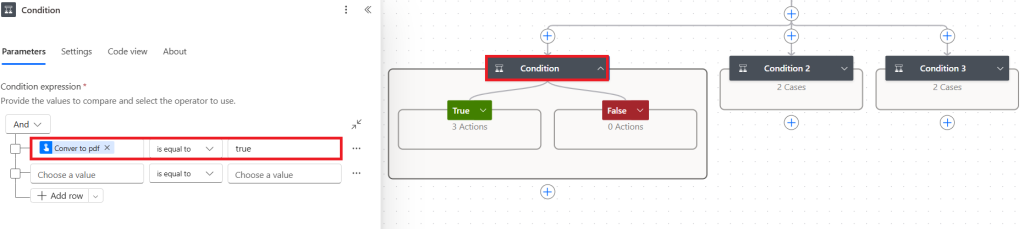 Power automate condition action