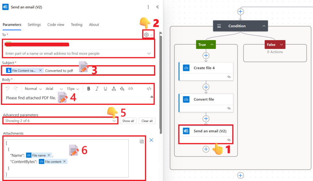 Send an email (V2) action