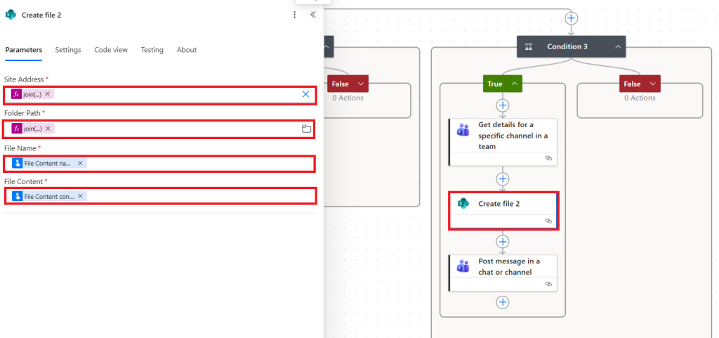 Create File SharePoint action